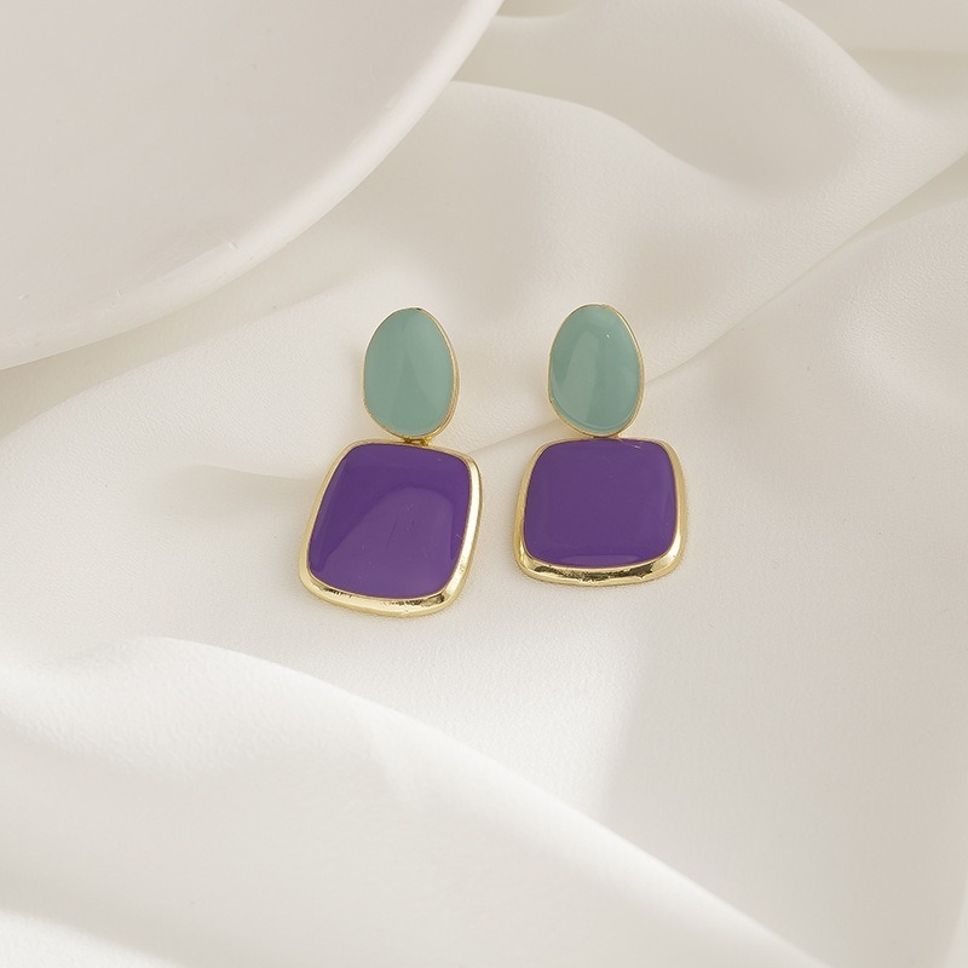 MYKI Mint Green & Purple Geometric Korean Dangle Earrings | Gold Plated (MKERCH842CP-ANT) by MYKI | Korean Fashion Jewelry