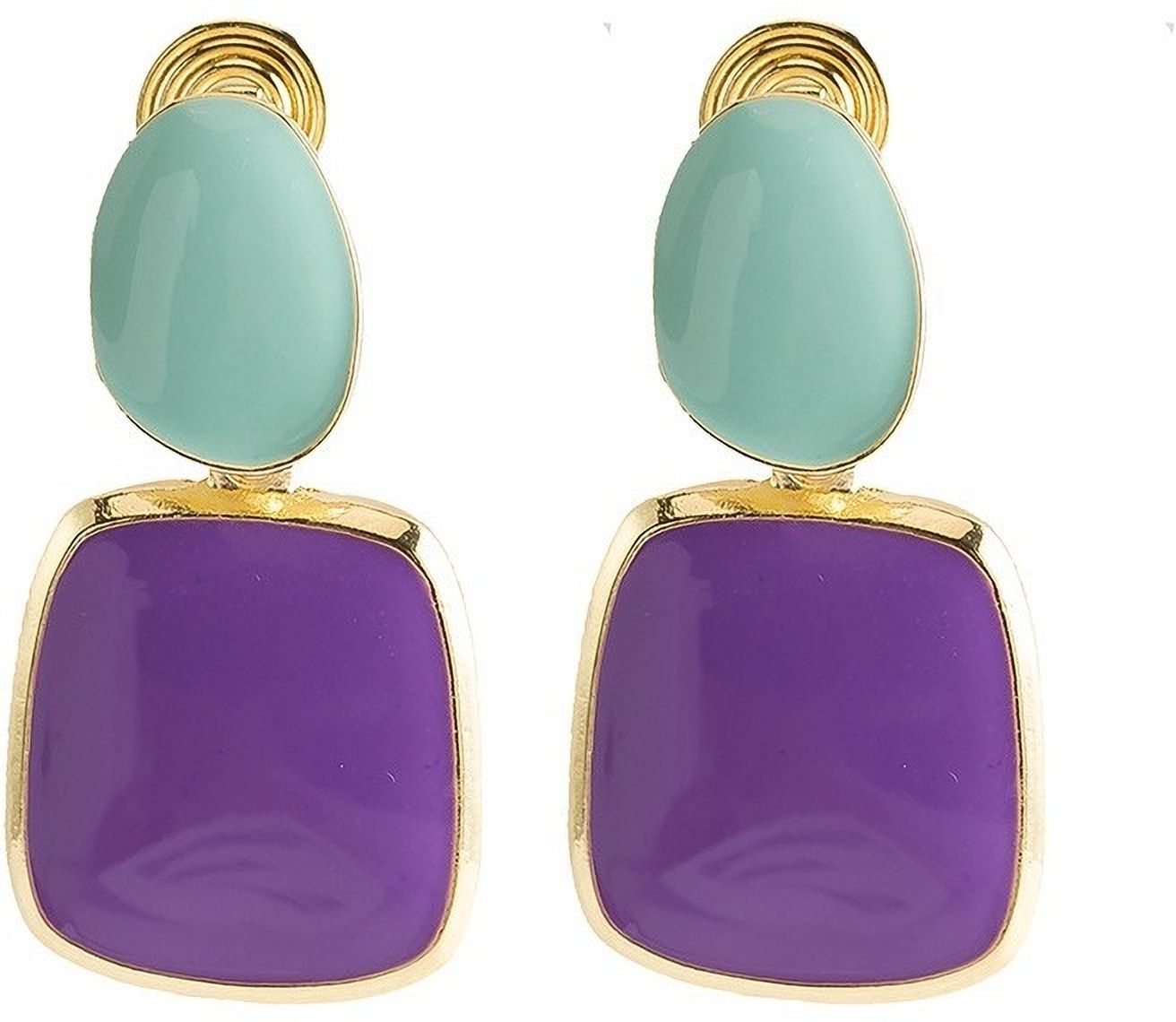 MYKI Mint Green & Purple Geometric Korean Dangle Earrings | Gold Plated (MKERCH842CP-ANT)