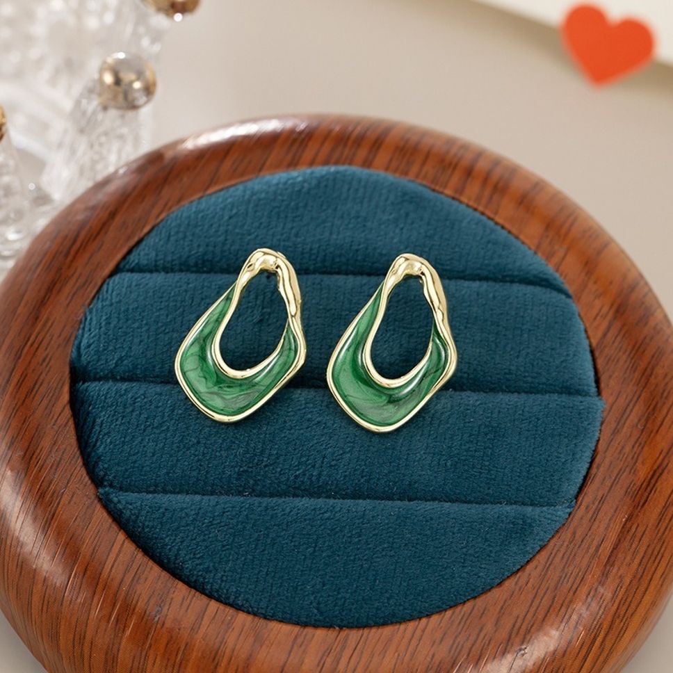 MYKI Emerald Green Wave Hoop Korean Earrings | Enamel Gold Finish (MKERCH843CP-ANT)