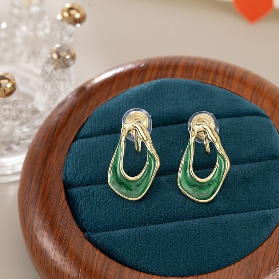 MYKI Emerald Green Wave Hoop Korean Earrings | Enamel Gold Finish (MKERCH843CP-ANT) by MYKI | Korean Fashion Jewelry