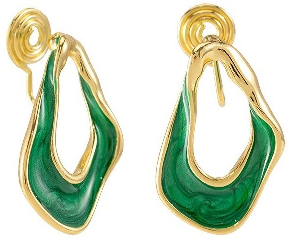 MYKI Emerald Green Wave Hoop Korean Earrings | Enamel Gold Finish (MKERCH843CP-ANT)