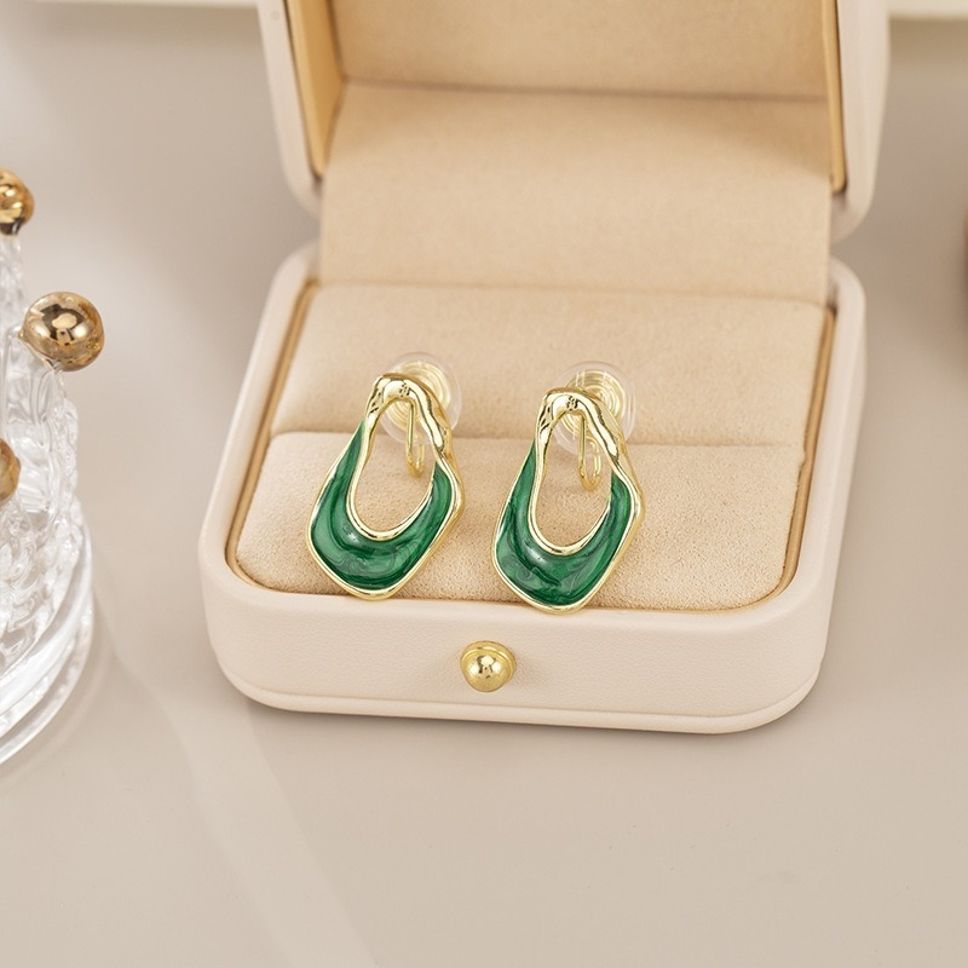 MYKI Emerald Green Wave Hoop Korean Earrings | Enamel Gold Finish (MKERCH843CP-ANT)