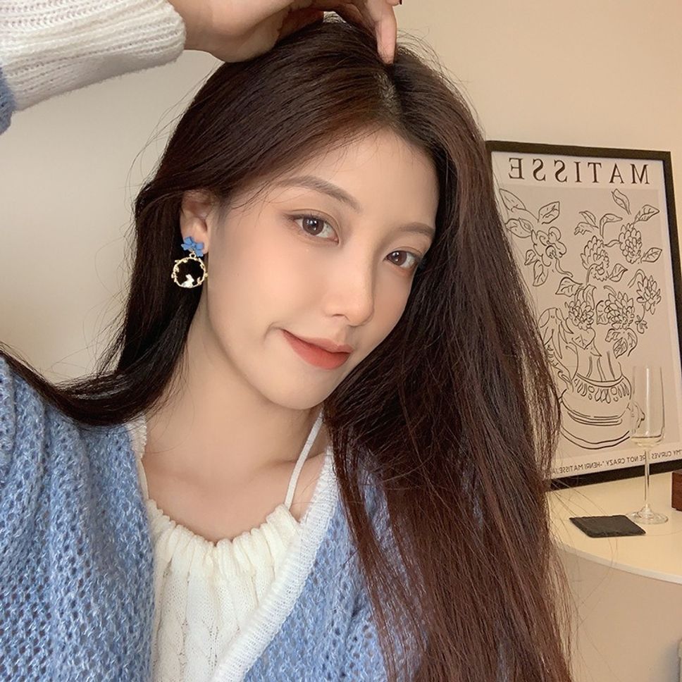 MYKI Blue Bow & Bunny Charm Korean Dangle Earrings | Cute Gift Jewelry (MKERCH844PI-ANT)