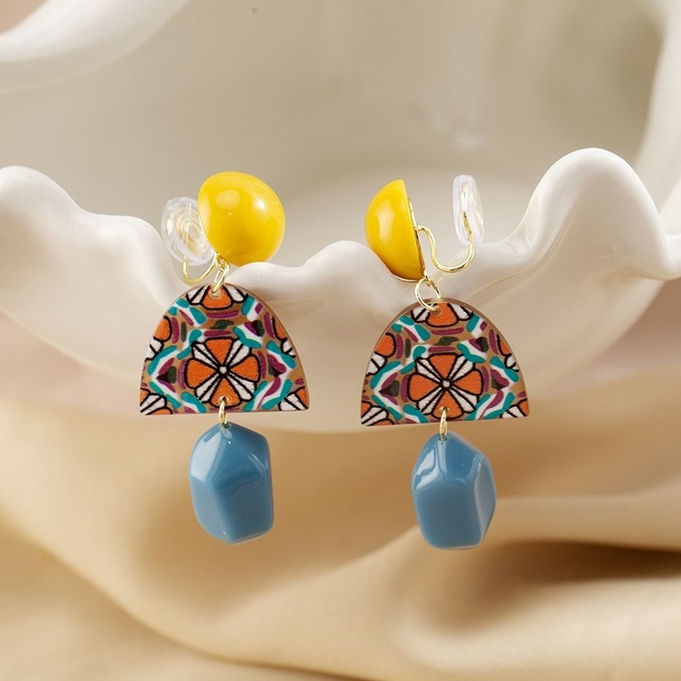 MYKI Yellow & Blue Abstract Korean Dangle Earrings | Artistic Design (MKERCH845CP-ANT)