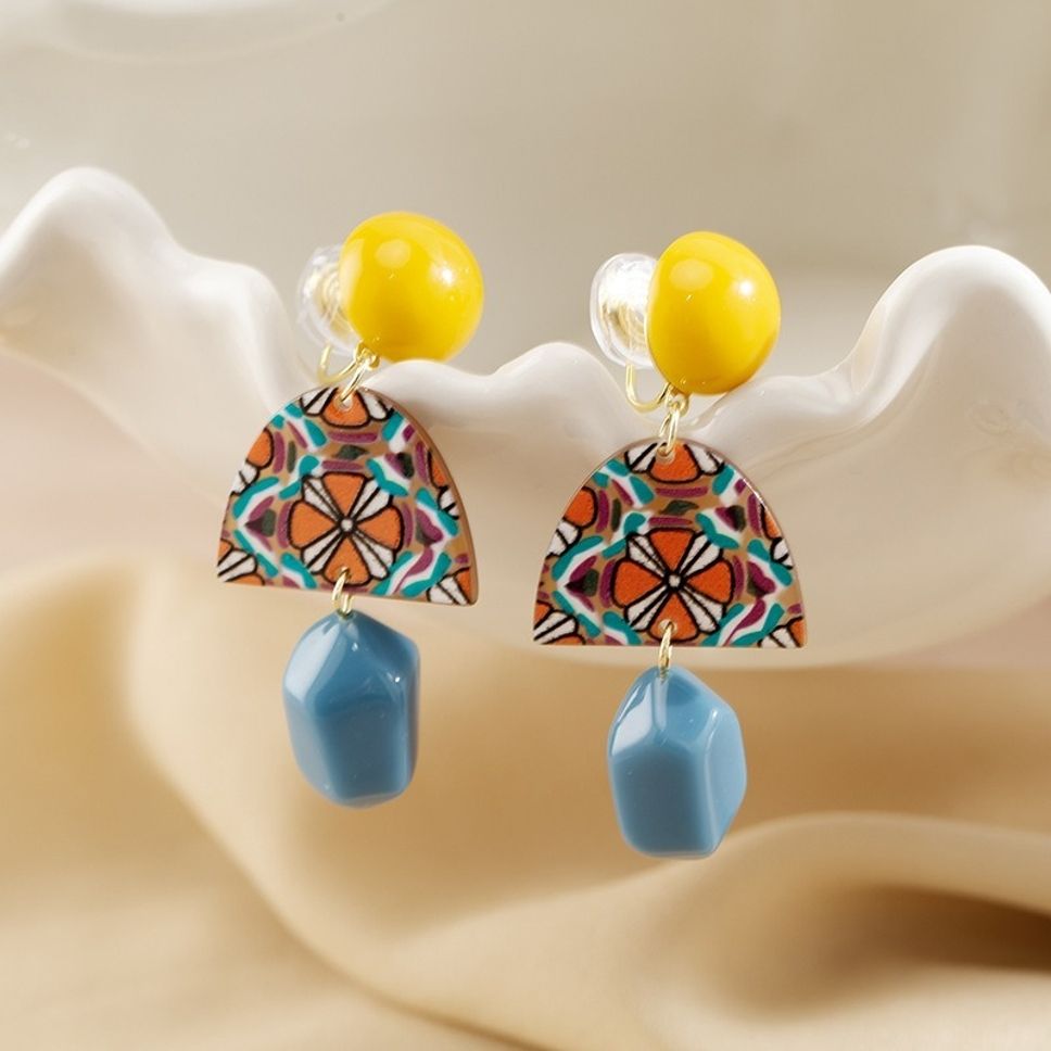 MYKI Yellow & Blue Abstract Korean Dangle Earrings | Artistic Design (MKERCH845CP-ANT)