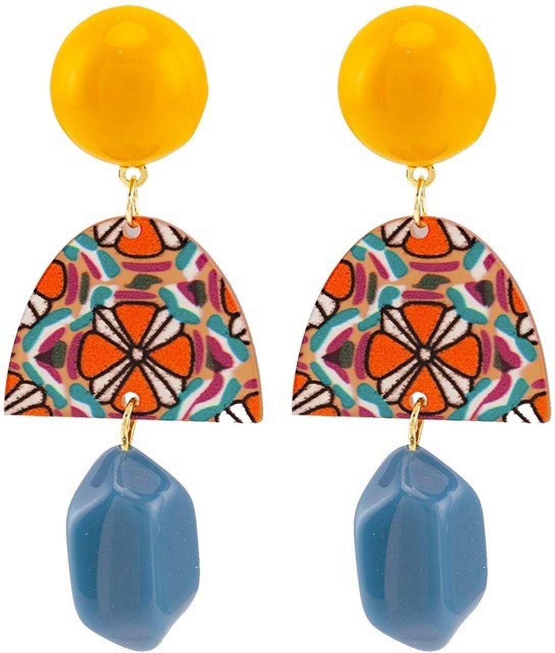 MYKI Yellow & Blue Abstract Korean Dangle Earrings | Artistic Design (MKERCH845CP-ANT)