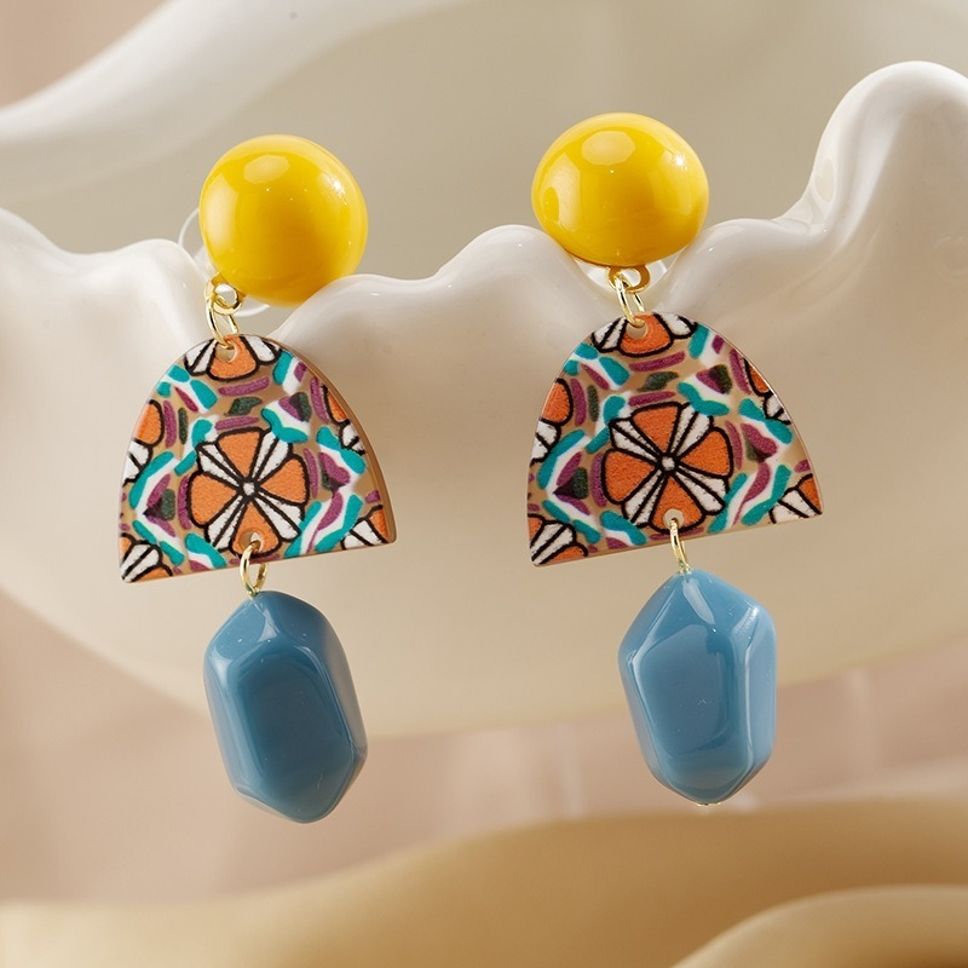 MYKI Yellow & Blue Abstract Korean Dangle Earrings | Artistic Design (MKERCH845CP-ANT) by MYKI | Korean Fashion Jewelry