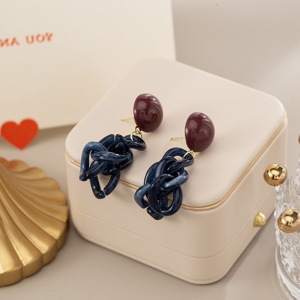 MYKI Maroon & Navy Chain Link Korean Earrings | Statement Dangles (MKERCH846PI-ANT)