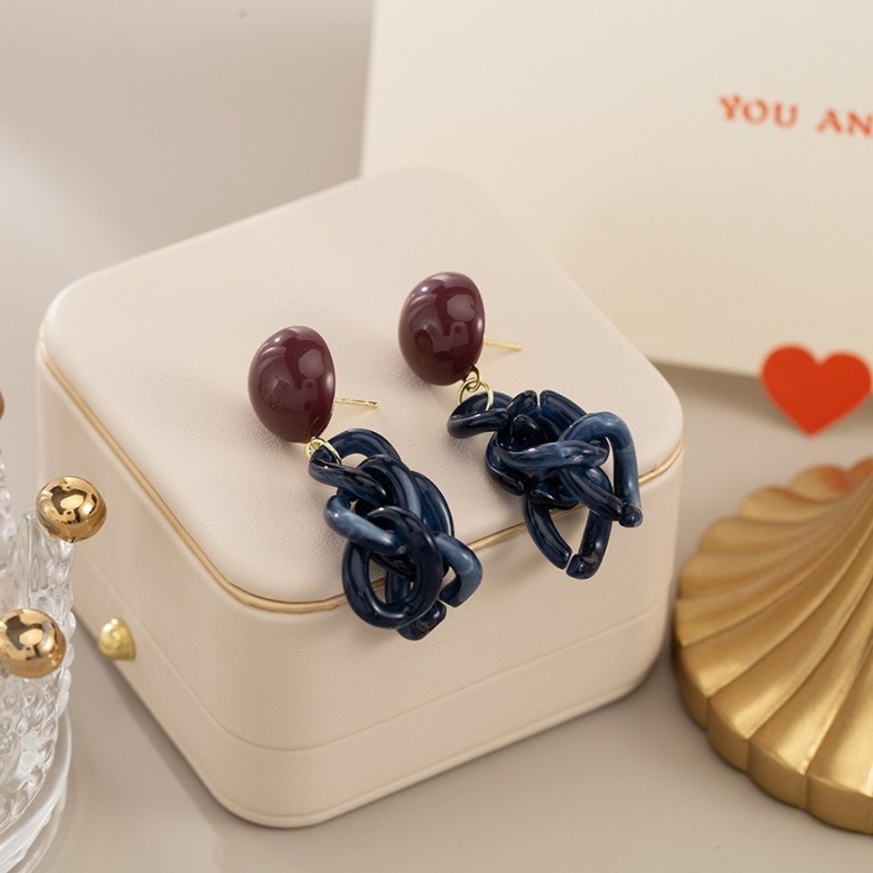 MYKI Maroon & Navy Chain Link Korean Earrings | Statement Dangles (MKERCH846PI-ANT) by MYKI | Korean Fashion Jewelry