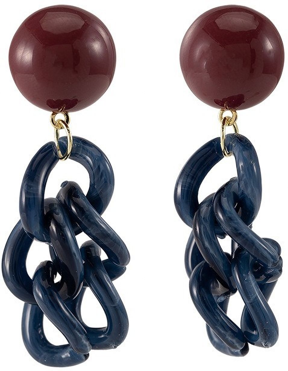 MYKI Maroon & Navy Chain Link Korean Earrings | Statement Dangles (MKERCH846PI-ANT)