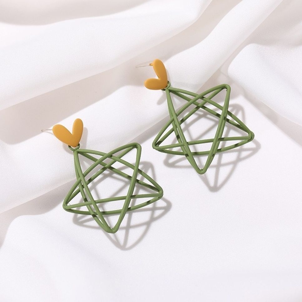 MYKI Green Heart Wire Frame Korean Dangle Earrings | Minimal Chic (MKERCH847CP-ANT)