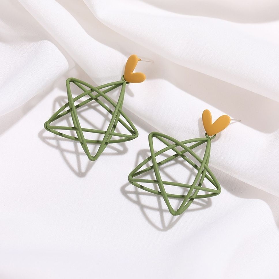 MYKI Green Heart Wire Frame Korean Dangle Earrings | Minimal Chic (MKERCH847CP-ANT) by MYKI | Korean Fashion Jewelry