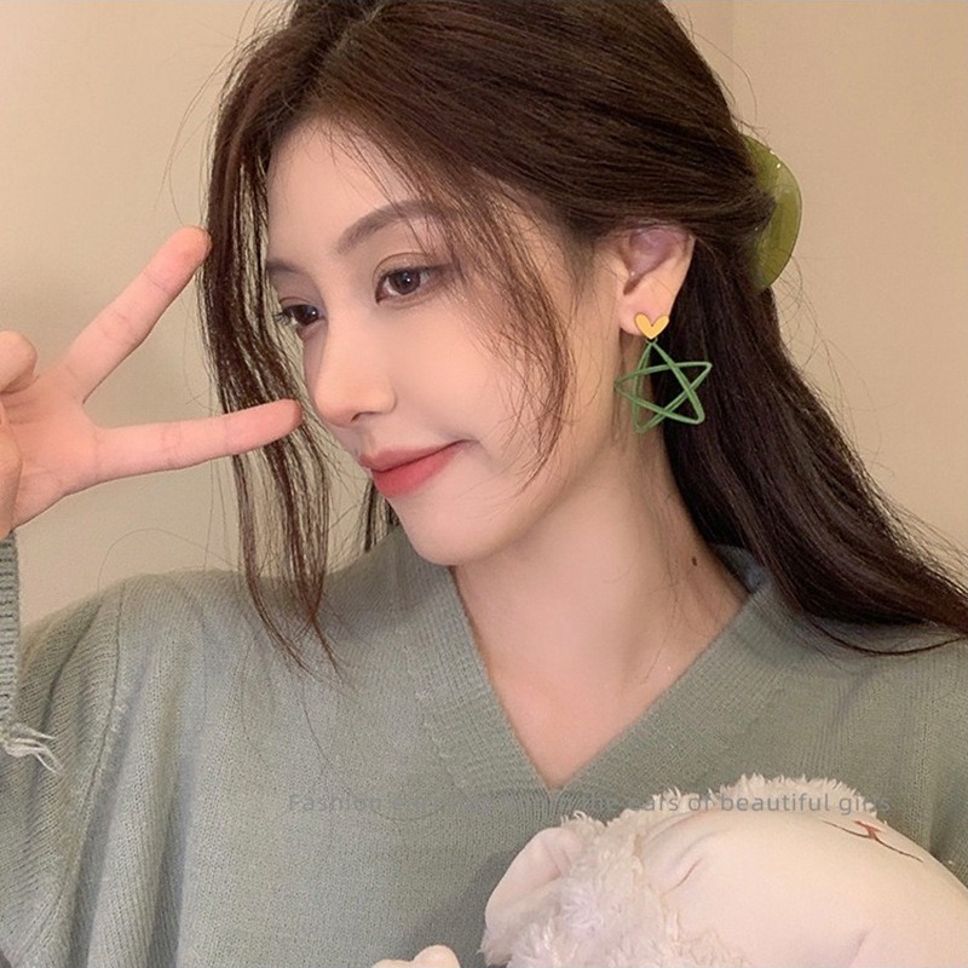 MYKI Green Heart Wire Frame Korean Dangle Earrings | Minimal Chic (MKERCH847CP-ANT)