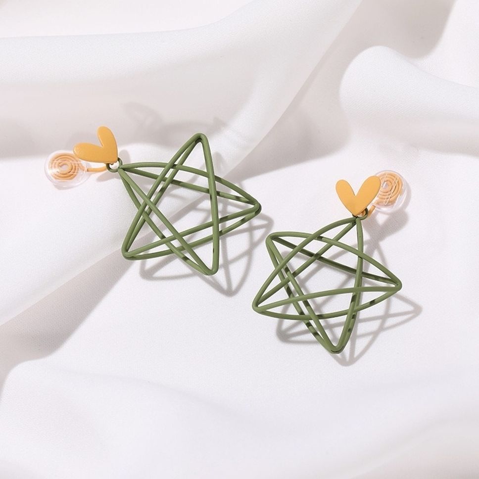 MYKI Green Heart Wire Frame Korean Dangle Earrings | Minimal Chic (MKERCH847CP-ANT)