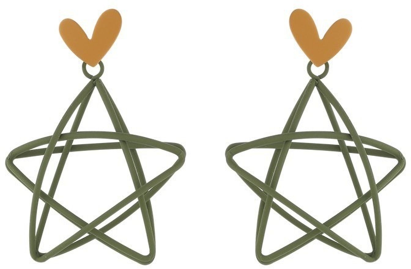 MYKI Green Heart Wire Frame Korean Dangle Earrings | Minimal Chic (MKERCH847CP-ANT)