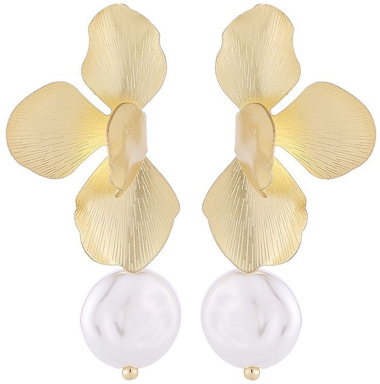 MYKI Gold Petal Pearl Drop Korean Earrings | Floral Partywear Design (MKERCH848PI-ANT)
