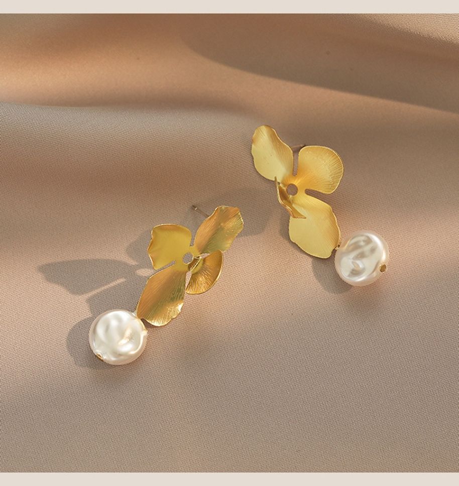 MYKI Gold Petal Pearl Drop Korean Earrings | Floral Partywear Design (MKERCH848PI-ANT) by MYKI | Korean Fashion Jewelry