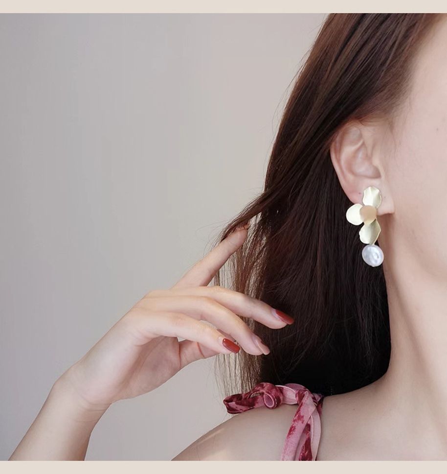 MYKI Gold Petal Pearl Drop Korean Earrings | Floral Partywear Design (MKERCH848PI-ANT)