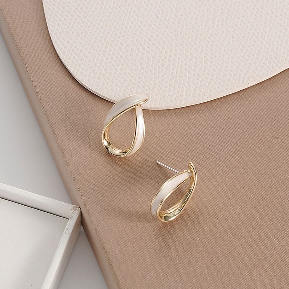 MYKI Ivory Gold Twist Korean Stud Earrings | Minimal Everyday Jewelry (MKERCH849PI-ANT)