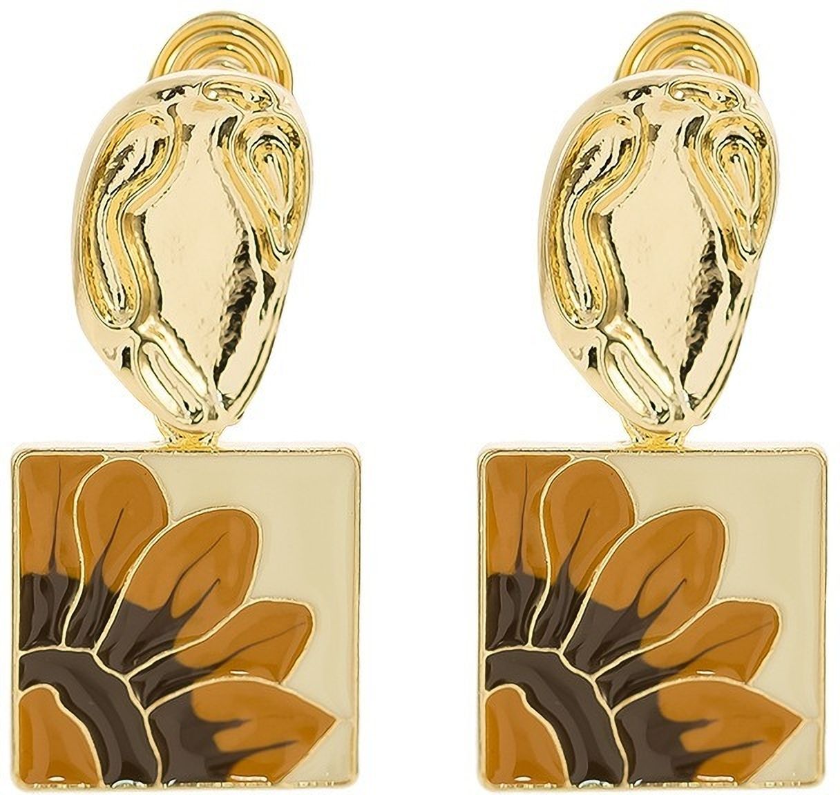 MYKI Gold & Brown Floral Square Korean Drop Earrings | MYKI (MKERCH852CP-ANT)