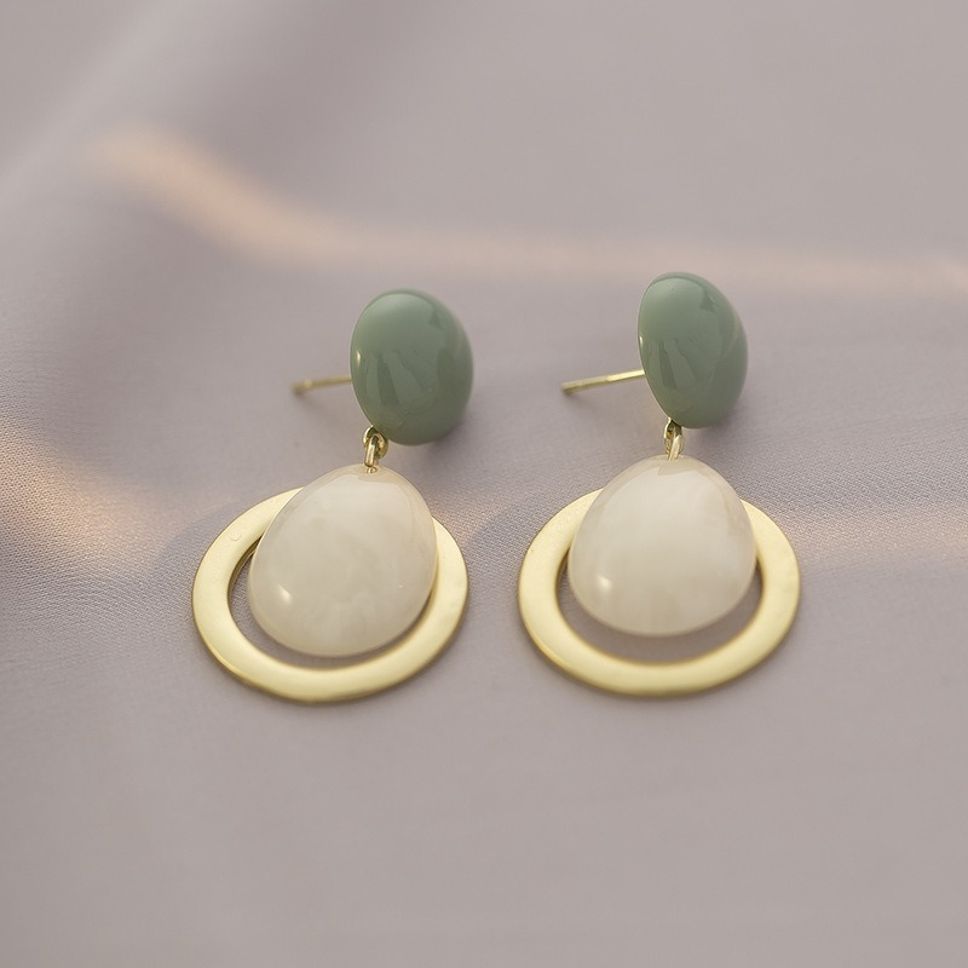 MYKI Mint Green & White Stone Korean Dangle Earrings | MYKI (MKERCH853PI-ANT)