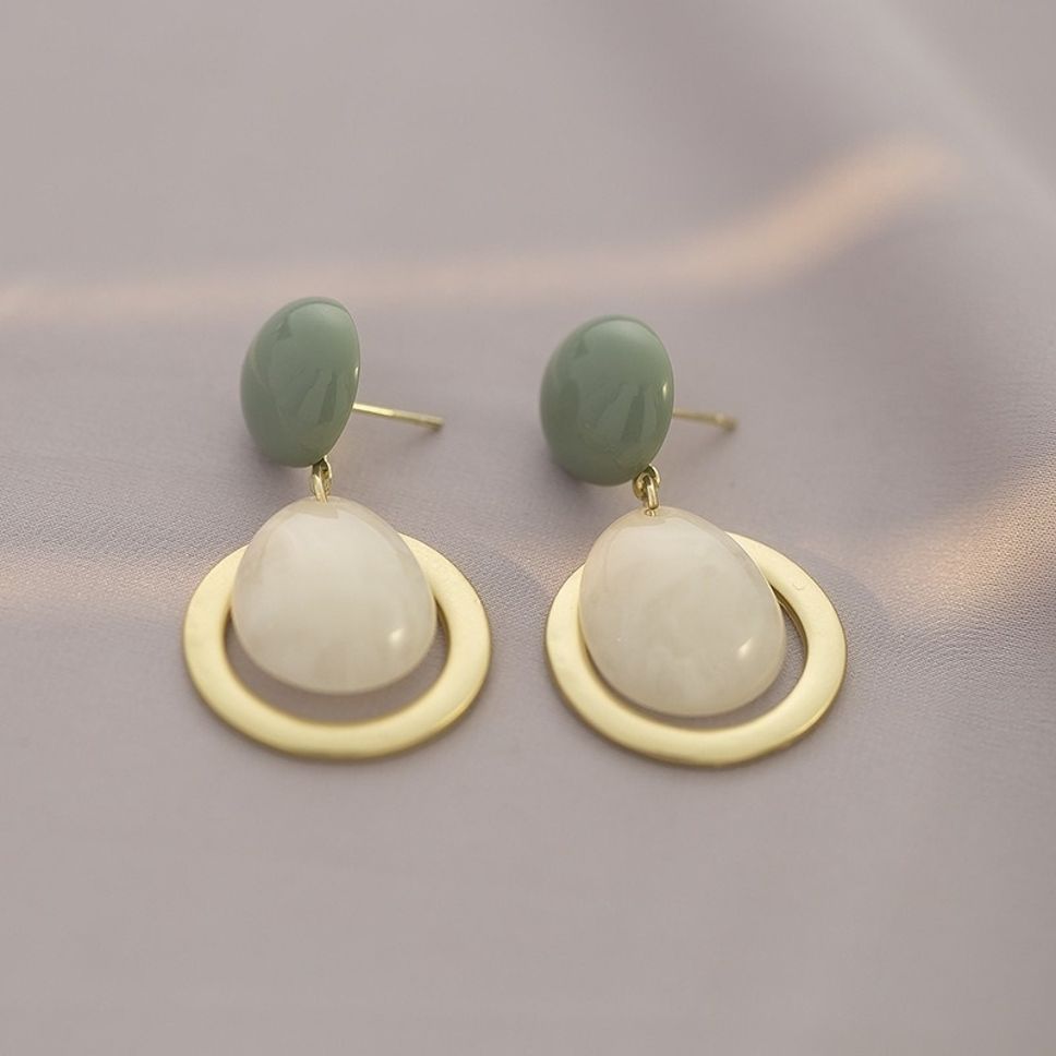 MYKI Mint Green & White Stone Korean Dangle Earrings | MYKI (MKERCH853PI-ANT) by MYKI | Korean Fashion Jewelry