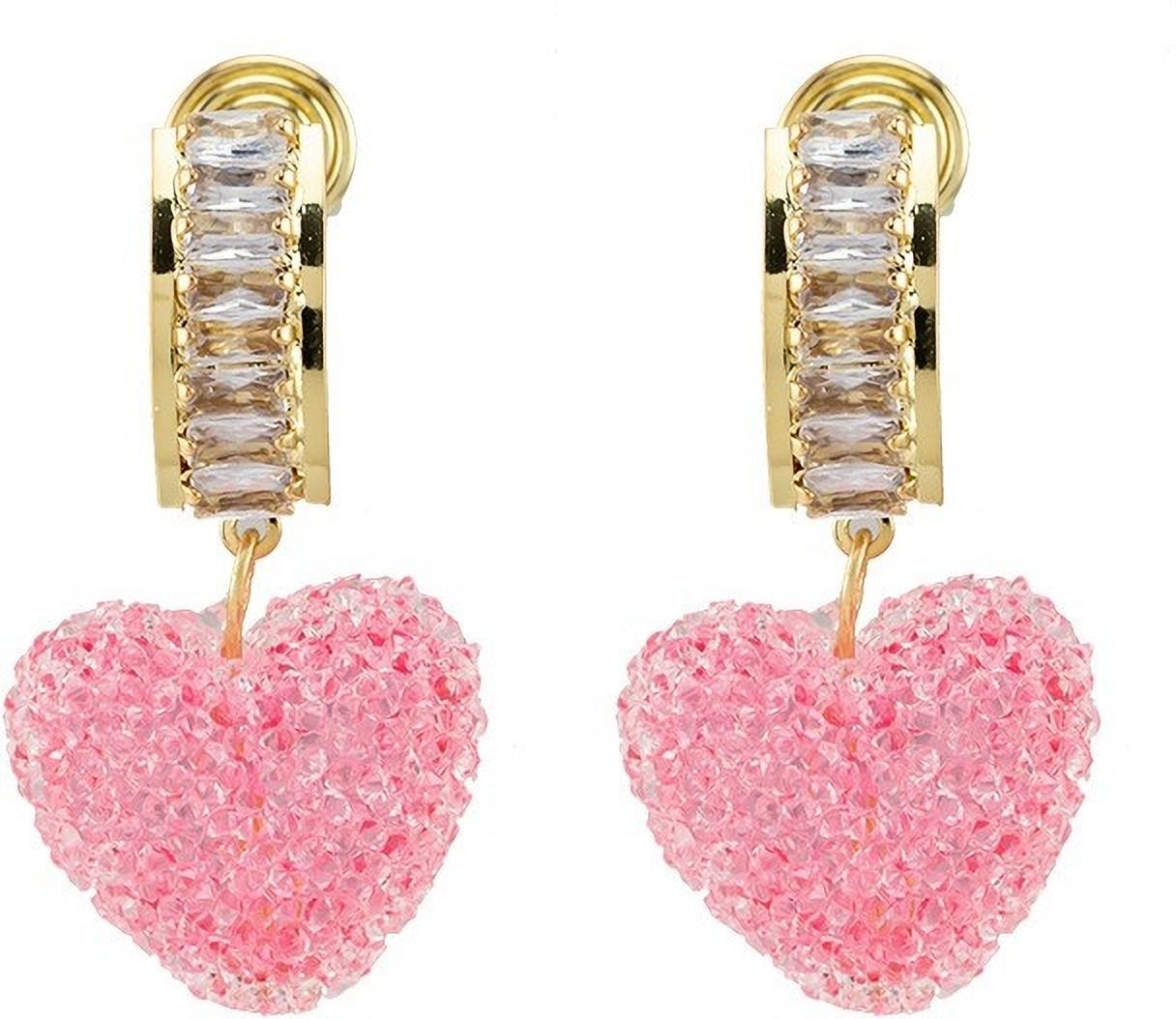 MYKI Pink Heart Crystal Korean Dangle Earrings | MYKI (MKERCH855PI-ANT)