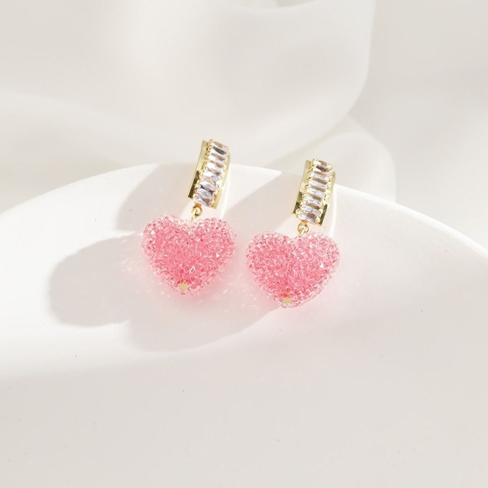 MYKI Pink Heart Crystal Korean Dangle Earrings | MYKI (MKERCH855PI-ANT)