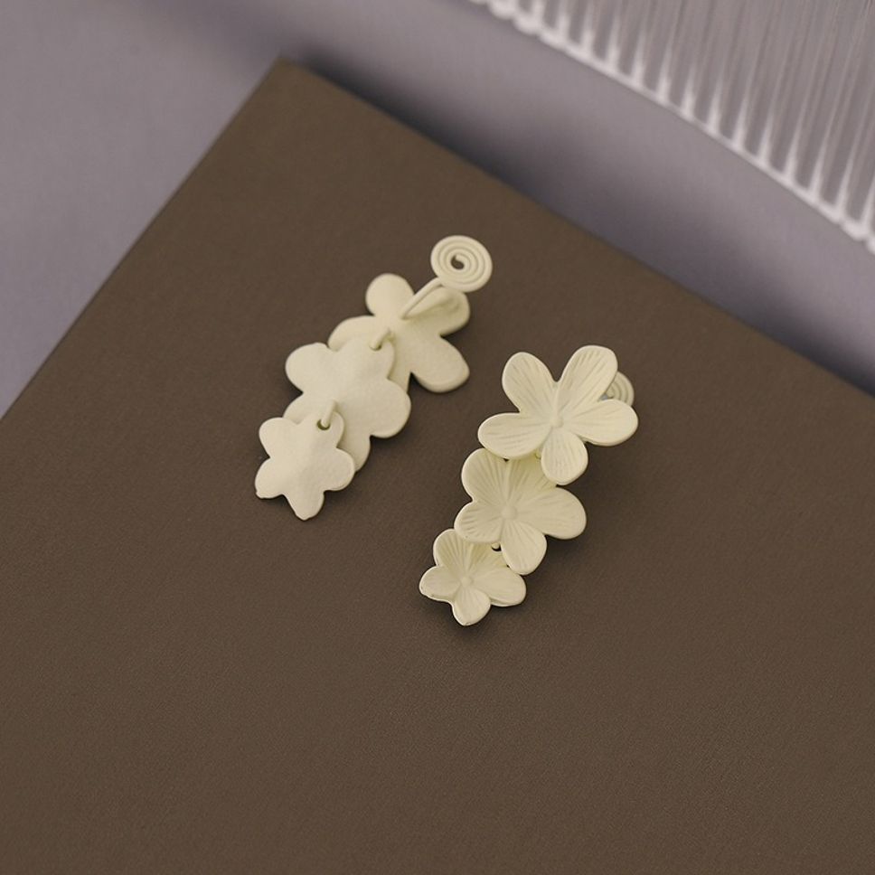 MYKI Matte Cream Floral Long Korean Earrings | MYKI (MKERCH857CP-ANT) by MYKI | Korean Fashion Jewelry