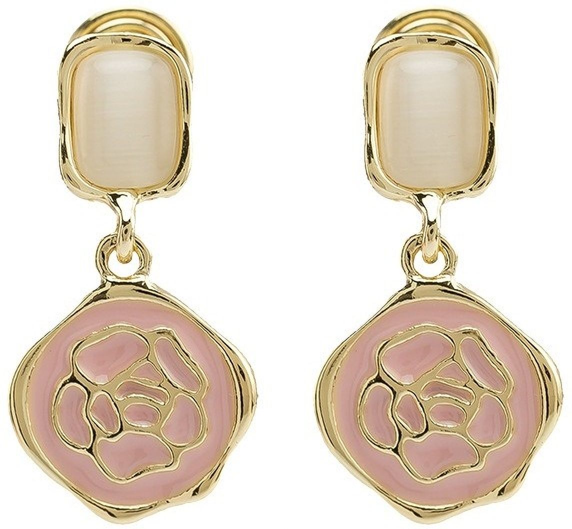 MYKI Pink Floral Drop Korean Earrings | Gold Plated Enamel Design (MKERCH861PI-ANT)