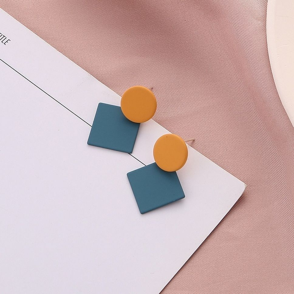 MYKI Mustard Blue Geometric Korean Stud Earrings | Matte Finish (MKERCH862PI-ANT)