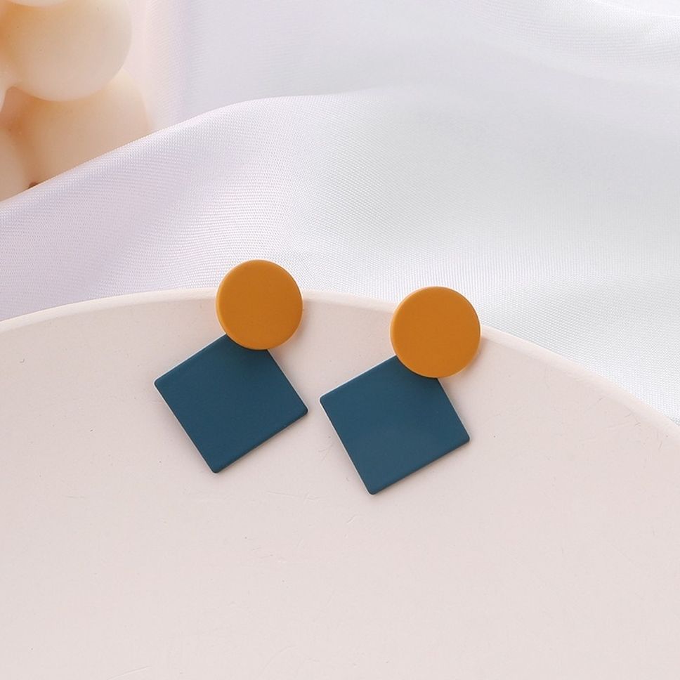 MYKI Mustard Blue Geometric Korean Stud Earrings | Matte Finish (MKERCH862PI-ANT) by MYKI | Korean Fashion Jewelry