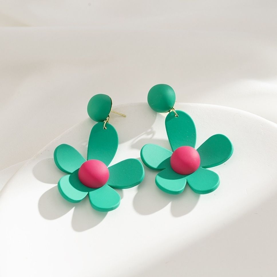 MYKI Green Floral Korean Dangle Earrings | Oversized Statement Design (MKERCH863PI-ANT)