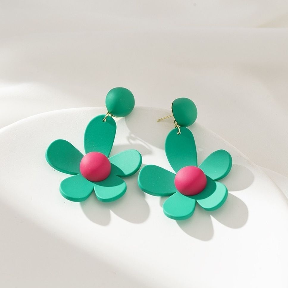 MYKI Green Floral Korean Dangle Earrings | Oversized Statement Design (MKERCH863PI-ANT) by MYKI | Korean Fashion Jewelry