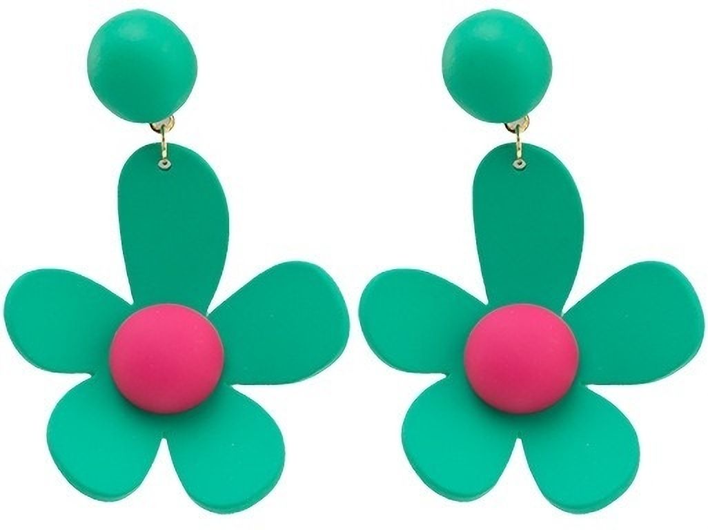 MYKI Green Floral Korean Dangle Earrings | Oversized Statement Design (MKERCH863PI-ANT)