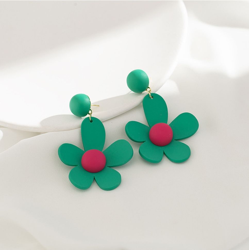 MYKI Green Floral Korean Dangle Earrings | Oversized Statement Design (MKERCH863PI-ANT)