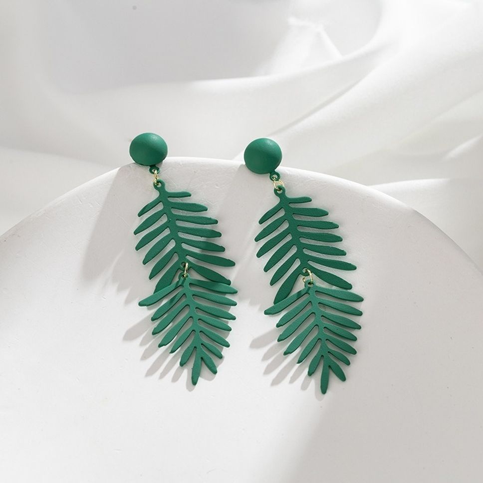 MYKI Green Leaf Long Korean Earrings | Matte Finish Nature Design (MKERCH865PI-ANT) by MYKI | Korean Fashion Jewelry