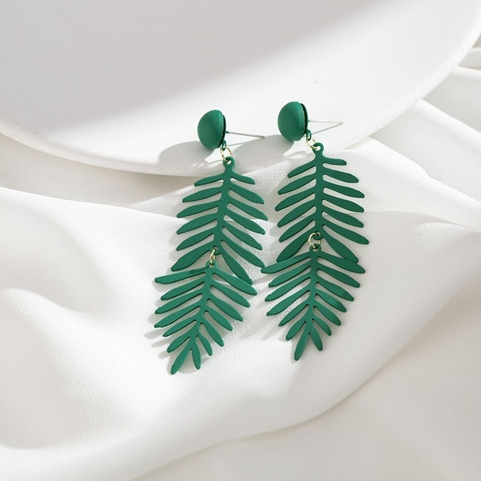 MYKI Green Leaf Long Korean Earrings | Matte Finish Nature Design (MKERCH865PI-ANT)