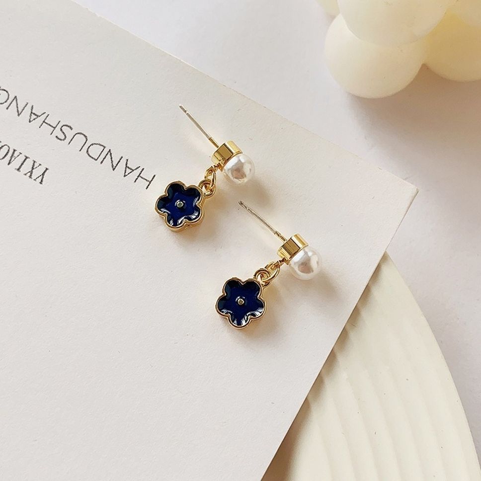 MYKI Blue Floral Pearl Korean Dangle Earrings (MKERCH867PI-ANT) by MYKI | Korean Fashion Jewelry
