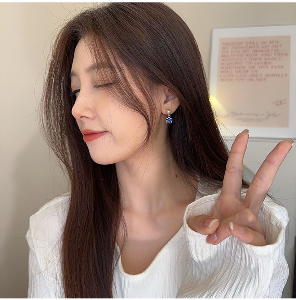MYKI Blue Floral Pearl Korean Dangle Earrings (MKERCH867PI-ANT)