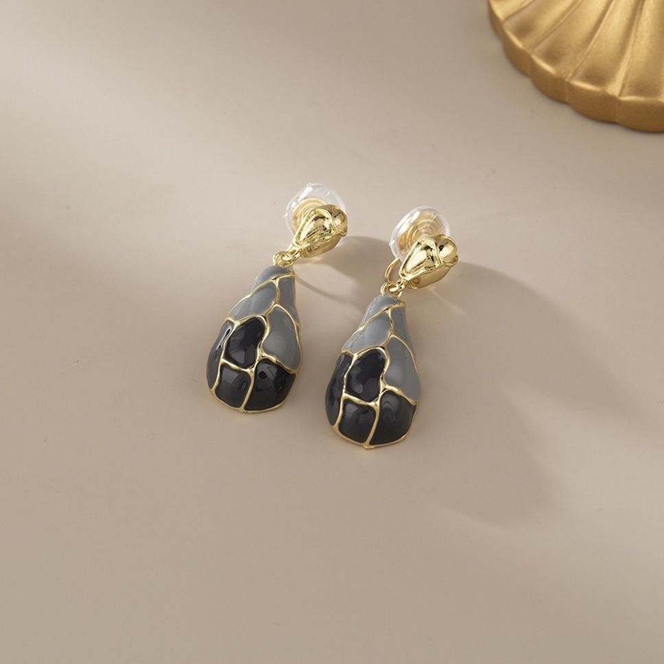 MYKI Gray Drop Korean Earrings | Gold Enamel Teardrop Design (MKERCH869CP-ANT) by MYKI | Korean Fashion Jewelry