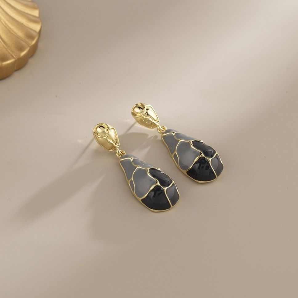 MYKI Gray Drop Korean Earrings | Gold Enamel Teardrop Design (MKERCH869CP-ANT)