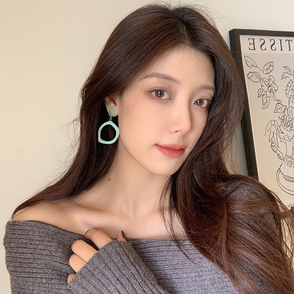 MYKI Green Hollow Oval Korean Dangle Earrings | Matte Finish Statement Design (MKERCH872CP-ANT)