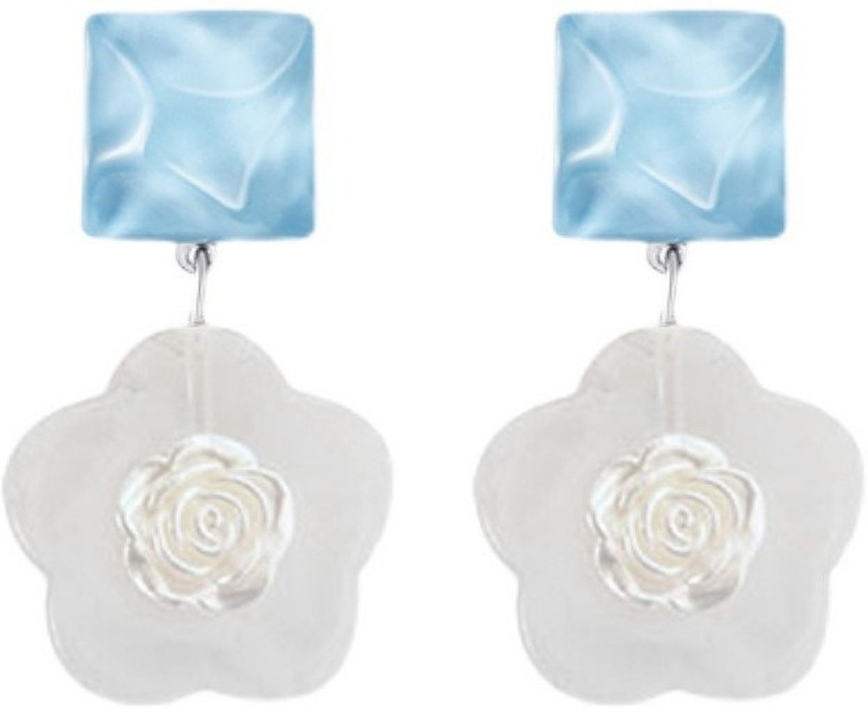 MYKI White Floral Korean Dangle Earrings | Blue Stone Accent (MKERCH873PI-ANT)