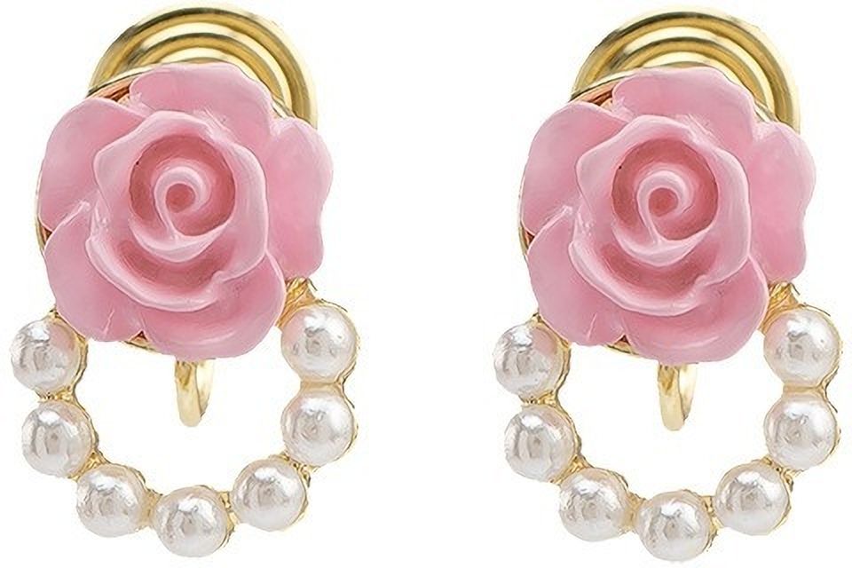 MYKI Pink Rose Pearl Hoop Korean Stud Earrings | Gold Plated (MKERCH874CP-ANT)