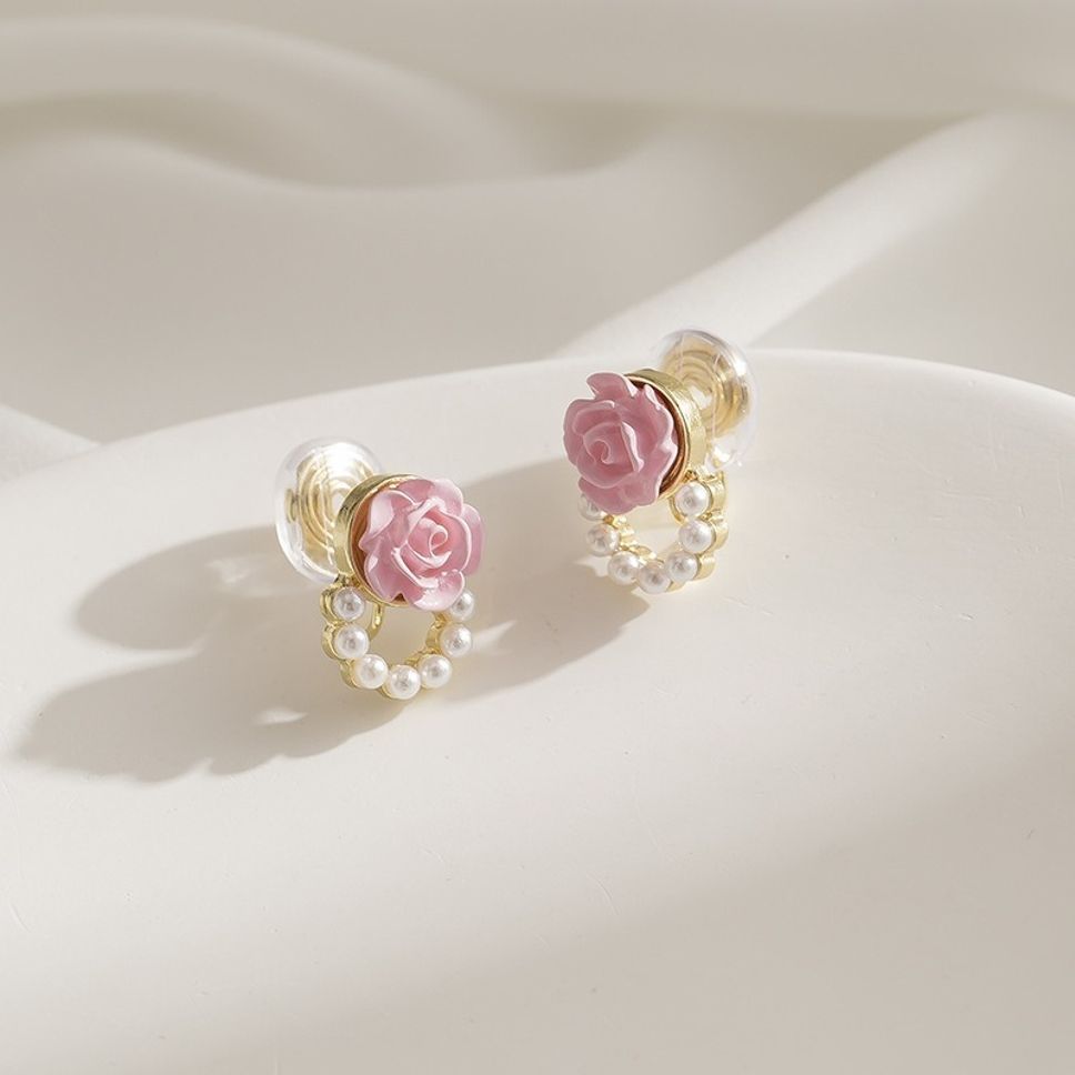 MYKI Pink Rose Pearl Hoop Korean Stud Earrings | Gold Plated (MKERCH874CP-ANT) by MYKI | Korean Fashion Jewelry