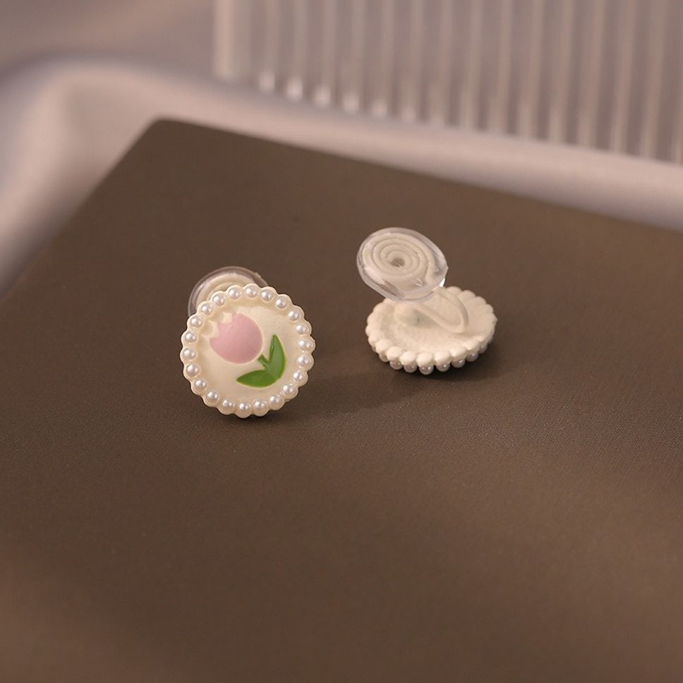 MYKI Tulip Pearl Frame Korean Stud Earrings | Pastel Pink & Green (MKERCH875CP-ANT)