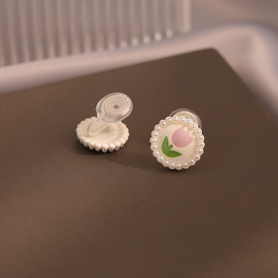 MYKI Tulip Pearl Frame Korean Stud Earrings | Pastel Pink & Green (MKERCH875CP-ANT)
