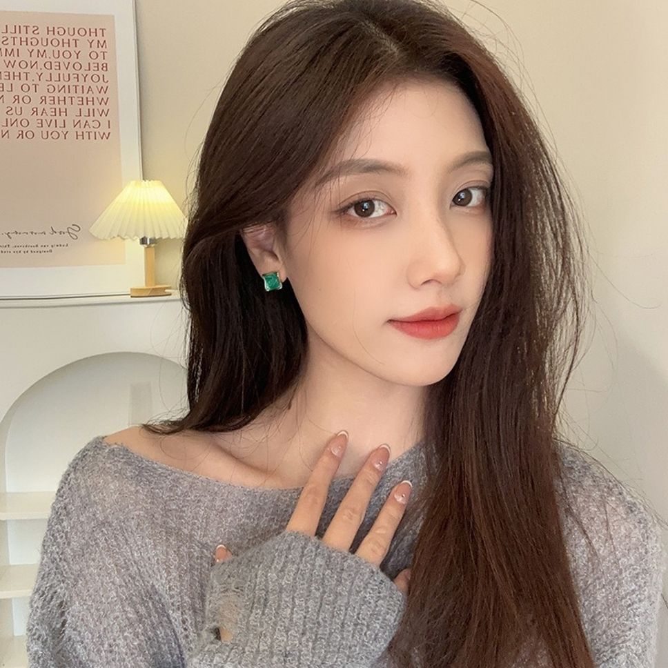 MYKI Green Gold Square Asymmetric Korean Stud Earrings | Dual Finish (MKERCH877CP-ANT)
