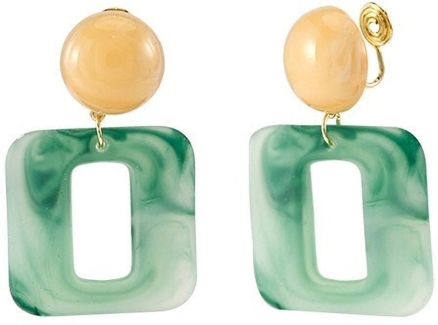 MYKI Green Resin Geometric Korean Dangle Earrings (MKERCH878PI-ANT)